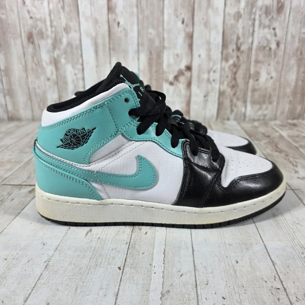 Jordan 1 Mid Tropical Teal White Black 554725-132 Kids Size 5Y